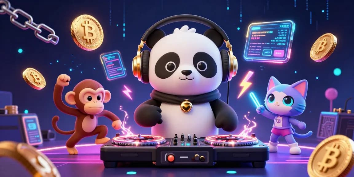 X88 casino illustration with a DJ panda spinning roulette wheel turntables, surrounded by crypto coins.