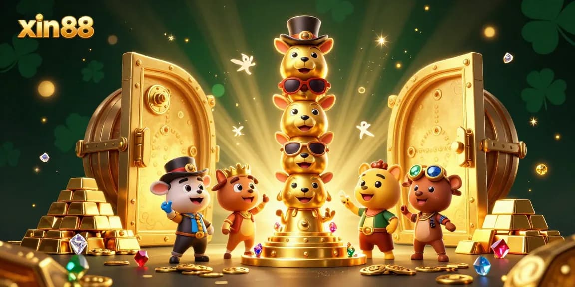 Experience the thrill of xin 88 with vibrant 3D casino graphics showcasing golden treasure and animated totem characters.