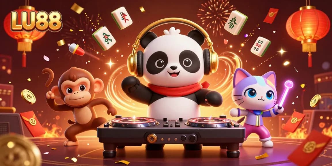 Experience thrilling gaming at LU88 with vibrant 3D characters celebrating in a casino scene.