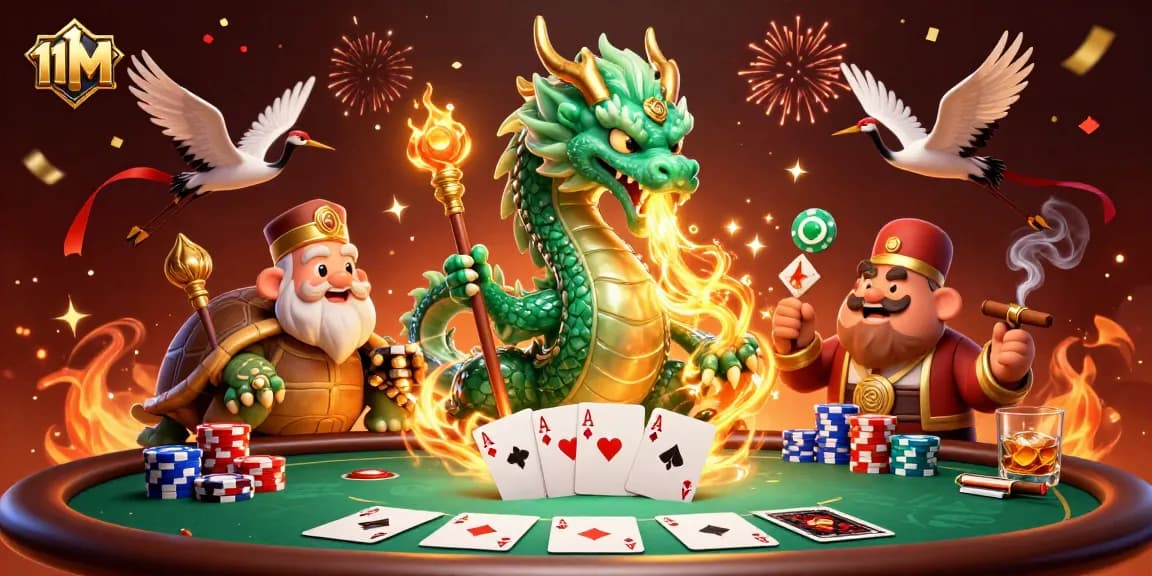 Engage in thrilling poker action with the 11M dragon, turtle sage, and lucky cranes.