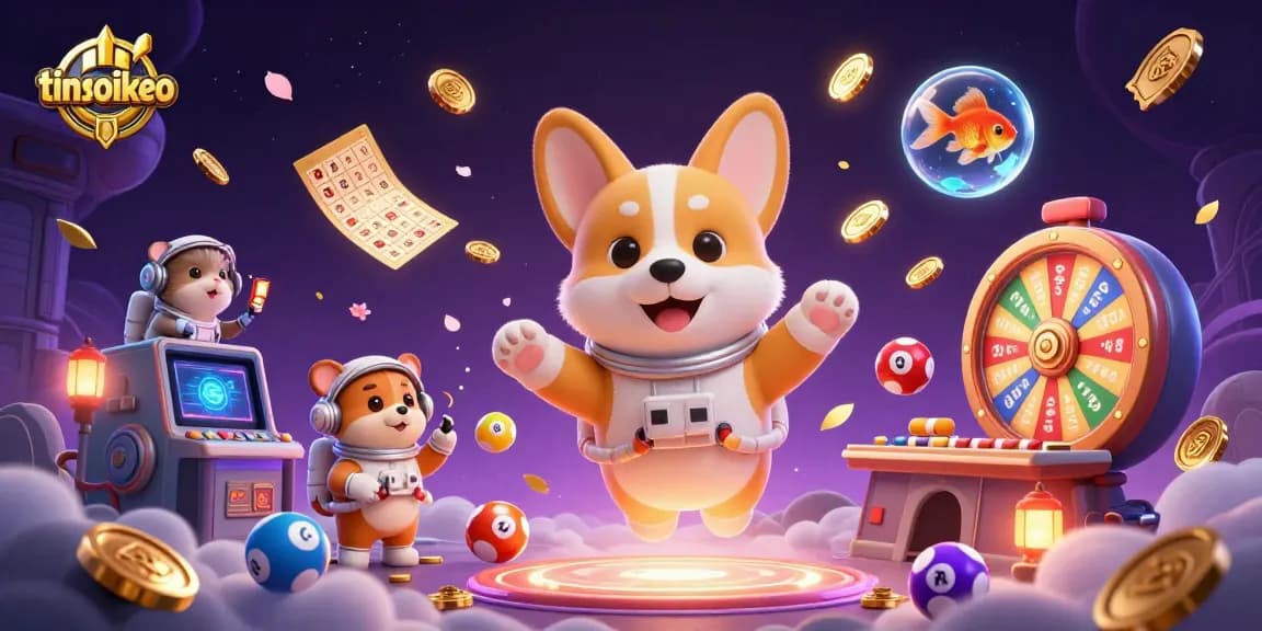 Engage with tinsoikeo’s floating gaming scene featuring a corgi astronaut and a lottery theme.
