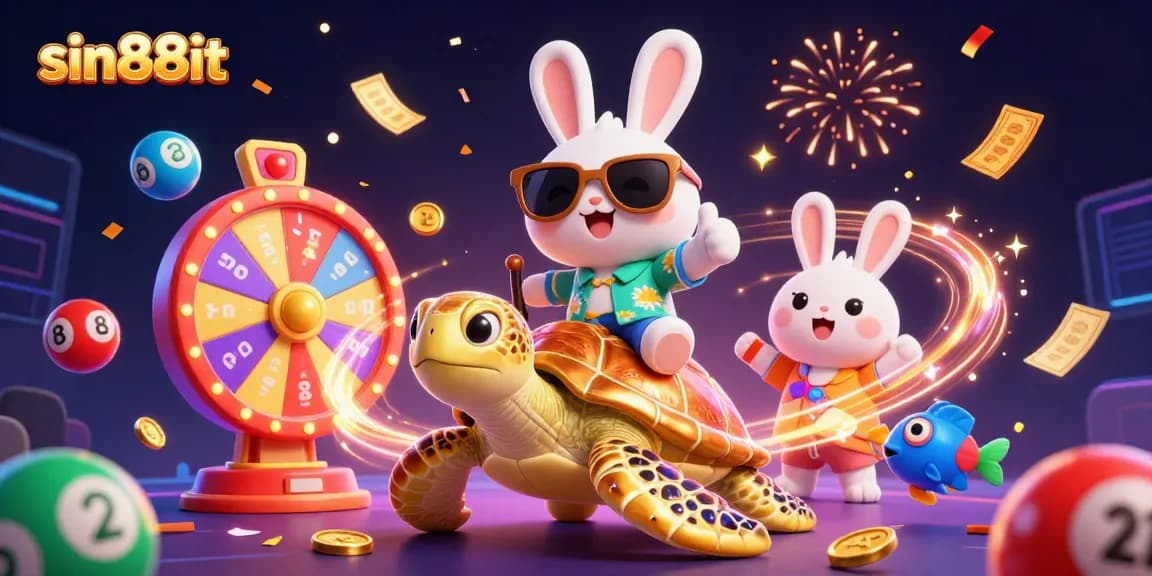 Win big with sin88it in a vibrant 3D casino scene celebrating lottery and prizes!