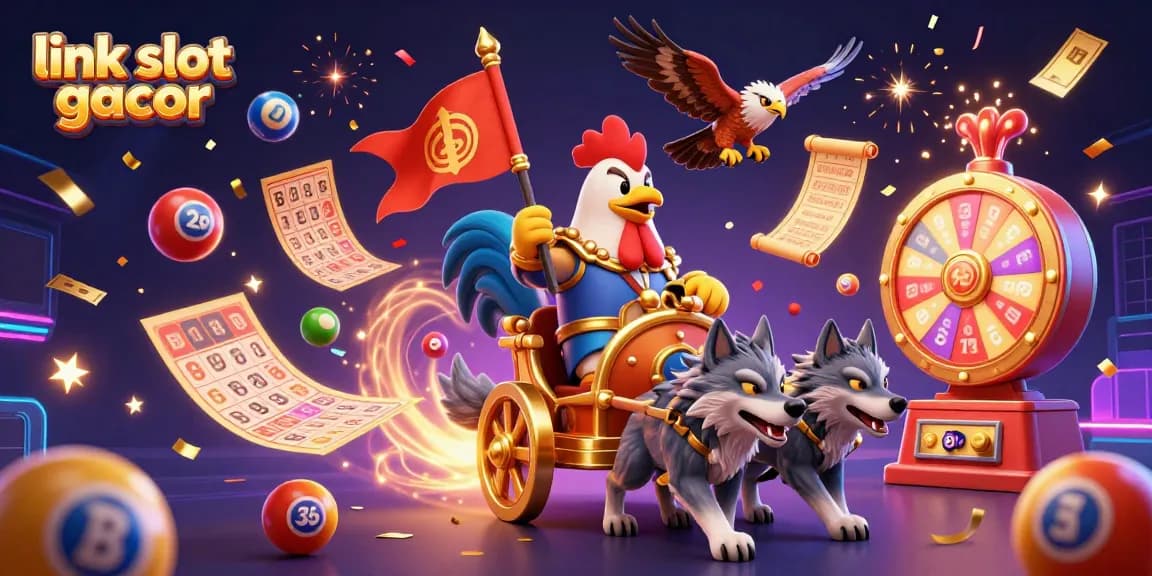 Engage with link slot gacor in this vibrant 3D scene full of dynamic lottery elements and festive visuals.