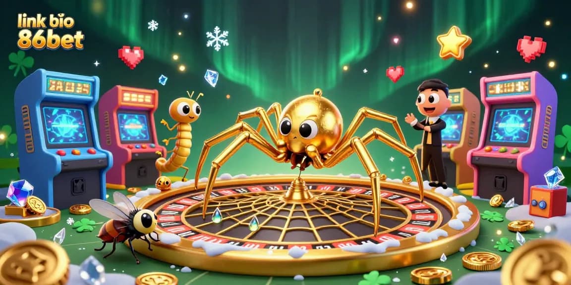 Experience the thrill of betting at link vào 86bet with a vibrant casino scene featuring a golden spider and games.