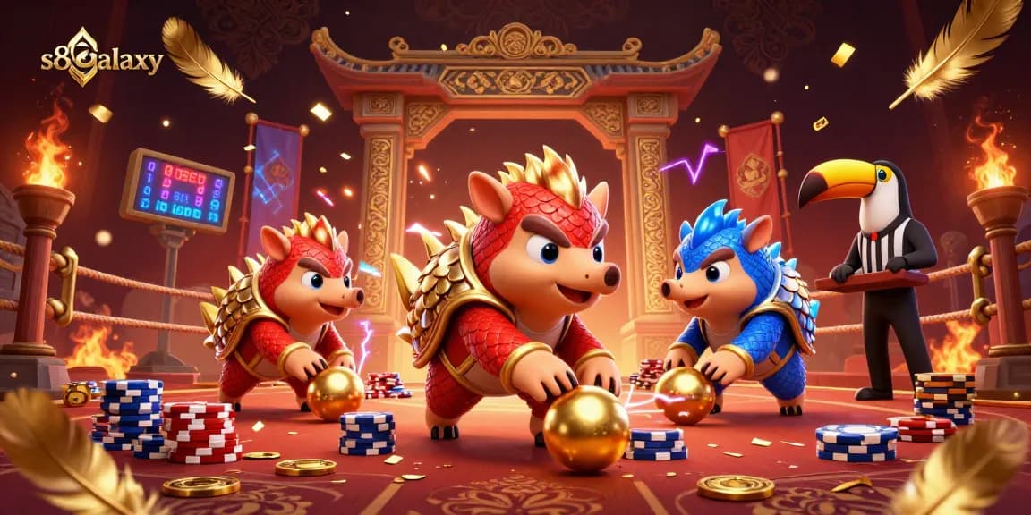s8galaxy pangolins bowling through poker chips in a vibrant casino atmosphere