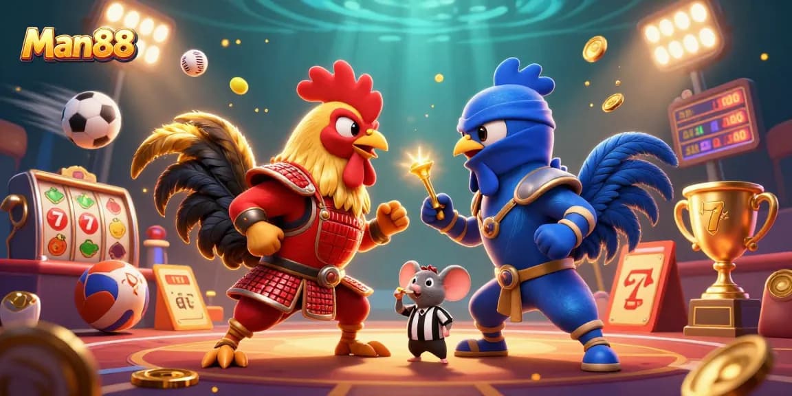 Place bets with Man88 at thrilling casino games featuring a samurai rooster and more.