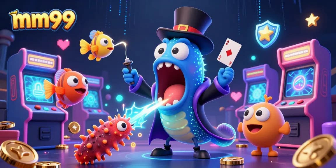 Engage with mm99 at the vibrant casino with colorful characters in a lively setting.