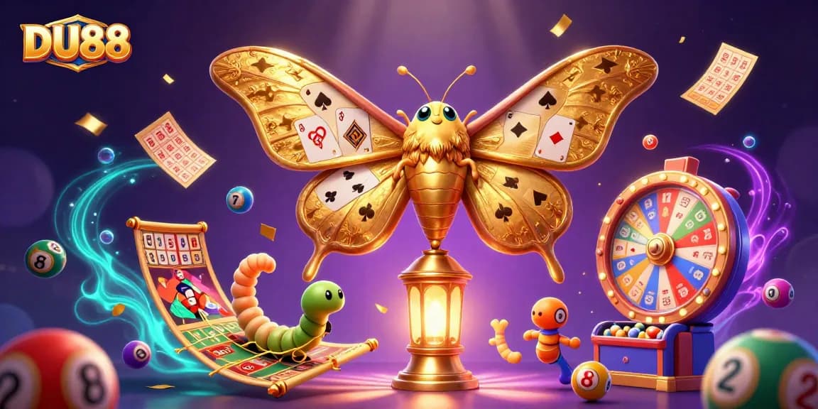 Engage with DU88's dynamic casino experience featuring a vibrant 3D scene of games and excitement.