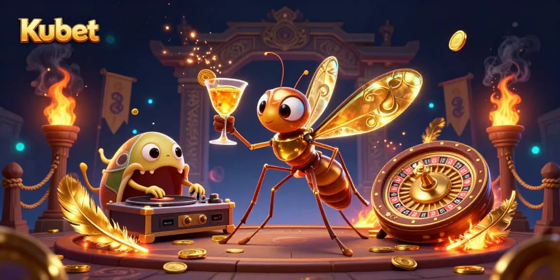 Kubet casino mascot showcases gaming excitement with a frozen mosquito and trilobite DJ.