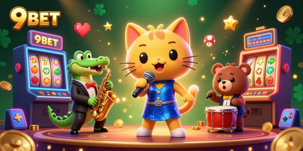 Engage with 9BET winning strategies in a vibrant casino scene featuring animated characters.
