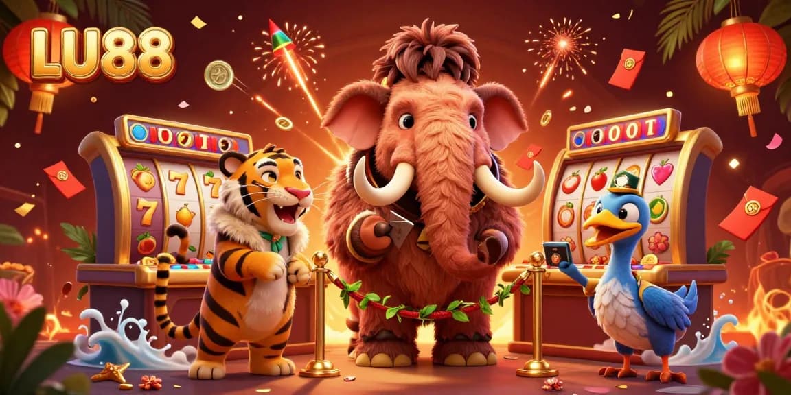 LU88 welcomes players with a vibrant 3D casino scene featuring dynamic characters and playful gambling elements.