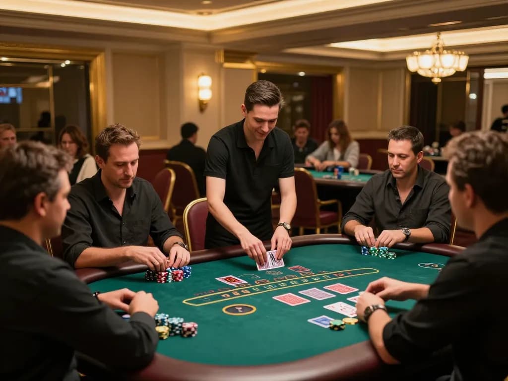 Players enjoying a thrilling game of blackjack at 789win's live dealer table with engaging dealer and stylish decor