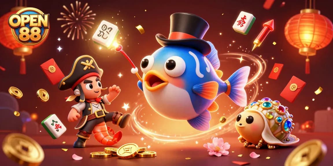Experience exhilarating wins with OPEN 88's deep-sea casino adventure featuring vibrant characters and festive elements.