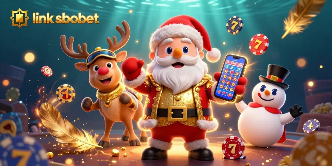 Bet on excitement with link sbobet in this vibrant casino illustration featuring Santa and friends.