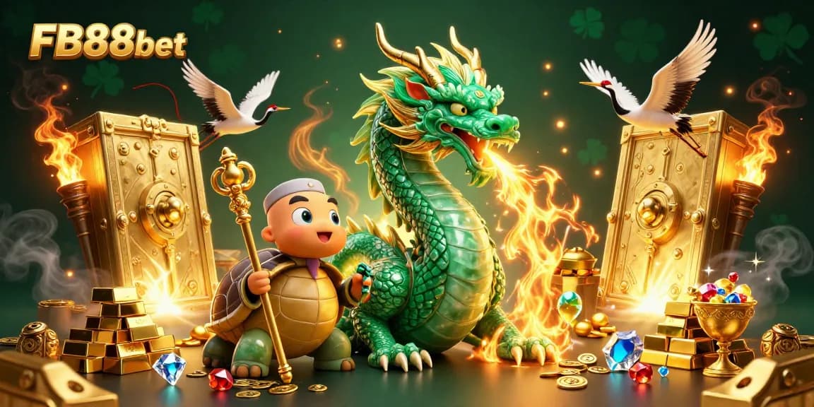 Experience epic wins at FB88bet with the jade dragon and turtle sage amid treasures and fortune.