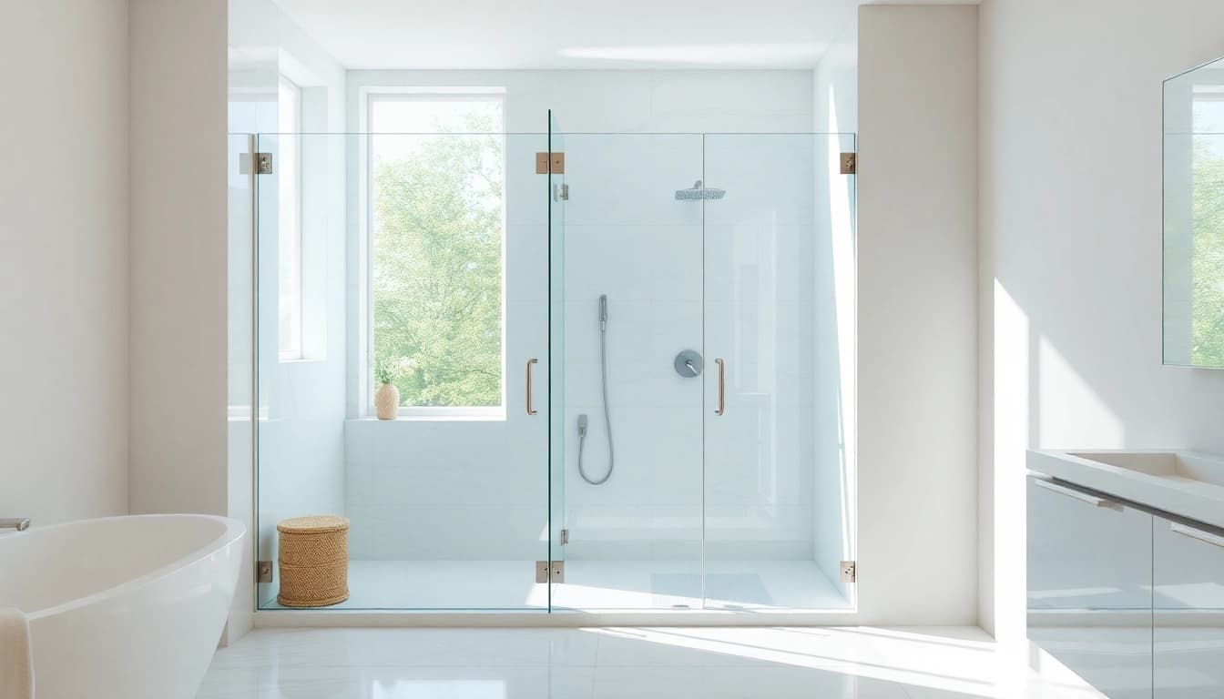 Showcasing stunning shower screens for walk in showers in a luxurious bathroom.