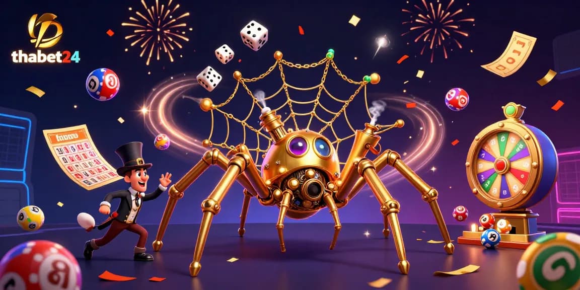 Experience the thrill of thabet24 with a dynamic 3D casino illustration featuring lively gaming elements.