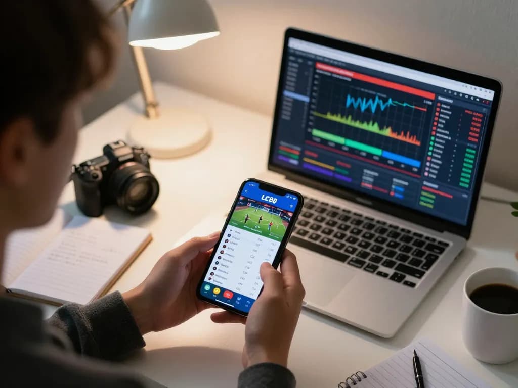 Engaging in the LC88 win betting app for strategic sports betting in a modern home office