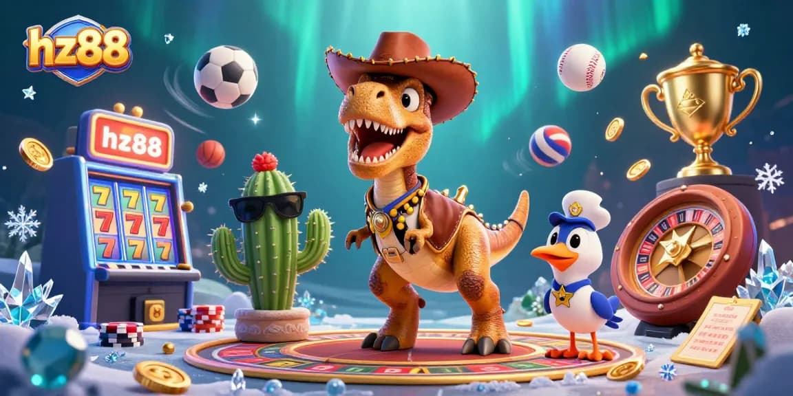 Experience thrilling gaming adventures with hz88's vibrant casino scene featuring cartoon characters and dynamic elements.
