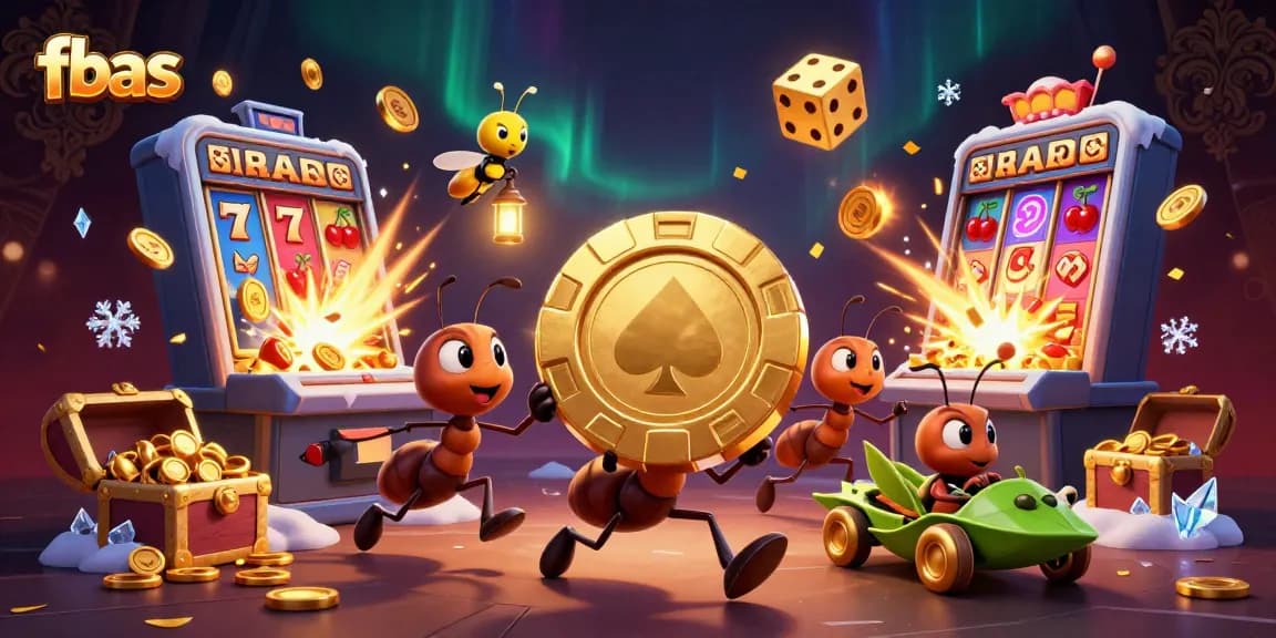 Engage with fbas's thrilling heist scene in a vibrant casino universe, showcasing playful ants and dazzling wins!