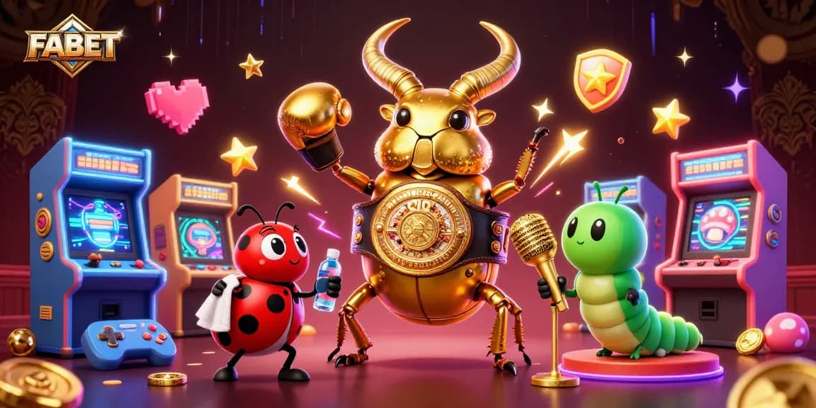 FABET showcases a dynamic scene with cartoon characters in an exciting casino atmosphere.
