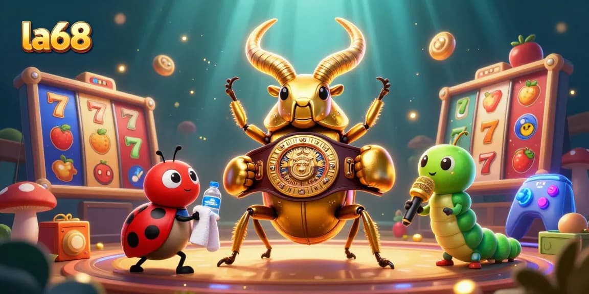 Engage with la68's vibrant 3D casino world featuring dynamic elements of slot games and colorful characters.