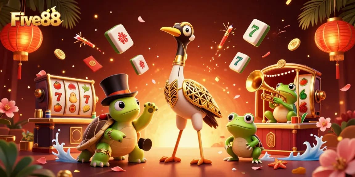 Experience thrilling gameplay at Five88 with vibrant casino elements in an engaging 3D illustration.