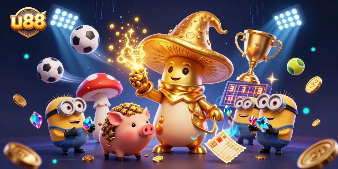 Engage in thrilling games at u88 casino with vibrant, golden character scenes.