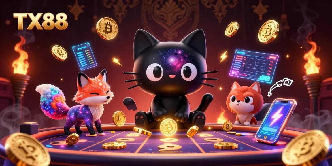 Experience thrilling gameplay with TX88 as a cosmic cat pulls in winnings at a vibrant slots table.