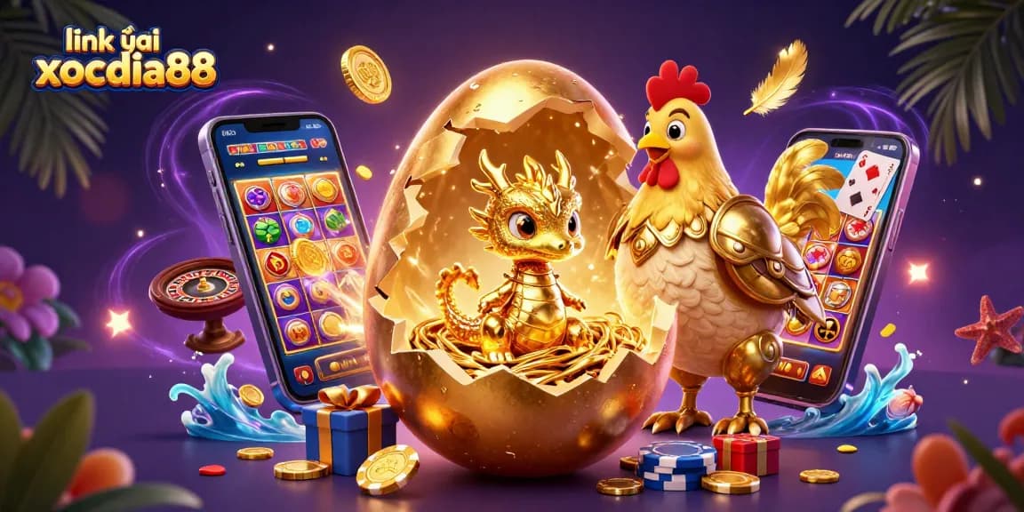Experience exciting gaming with link vào xocdia88 in a vibrant casino scene filled with gold and slot elements.