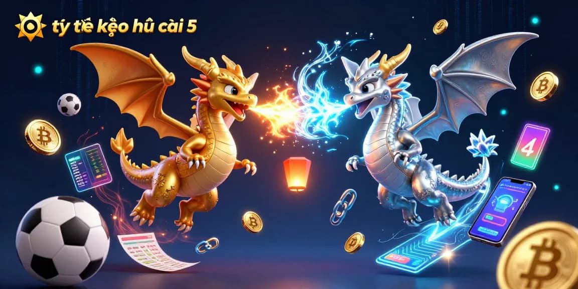 Engage with tỷ lệ kèo nhà cái 5 through dynamic sports betting elements combined with captivating dragon illustration.