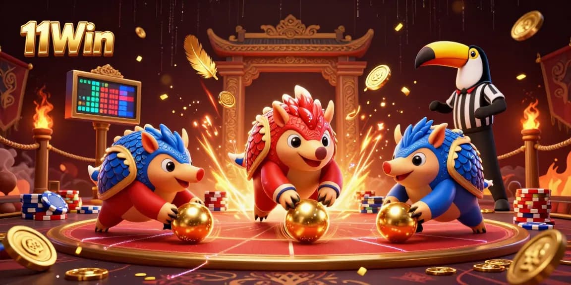 Experience thrilling gameplay at 11Win with rival pangolins in an animated casino showdown.