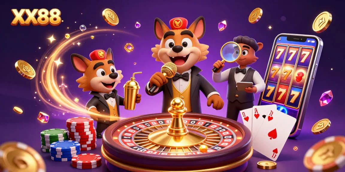 Experience the excitement at XX88 Casino with lively hyenas managing games and entertainment.