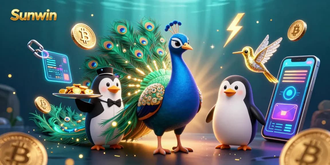 Engage in thrilling gameplay at Sunwin with a vibrant scene of a 3D peacock and golden treasures.