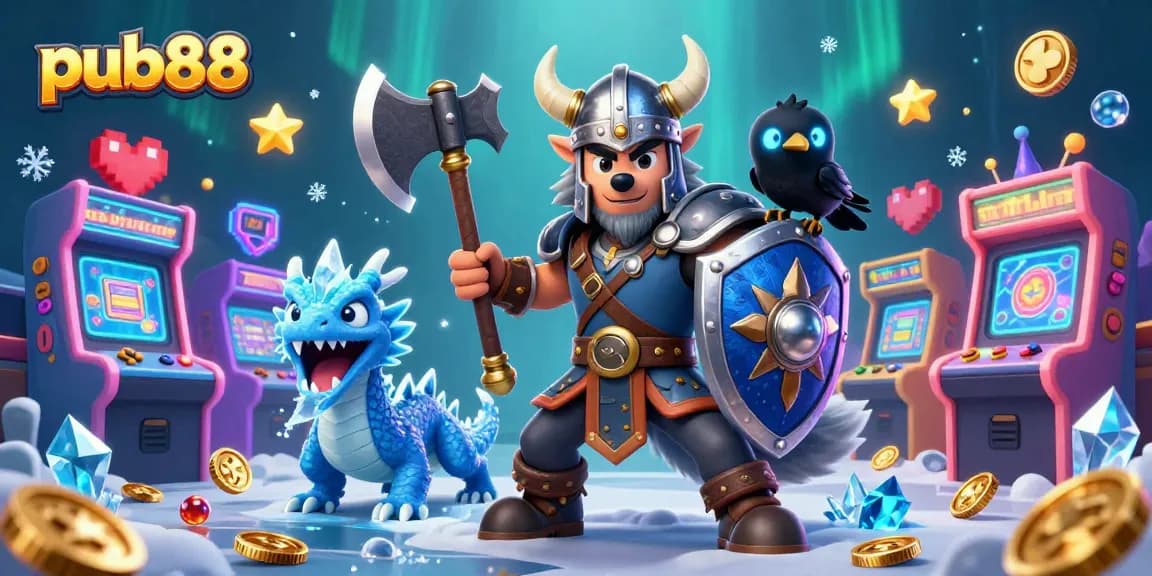 Experience excitement with pub88 as a Viking warrior battles in a vibrant casino adventure.