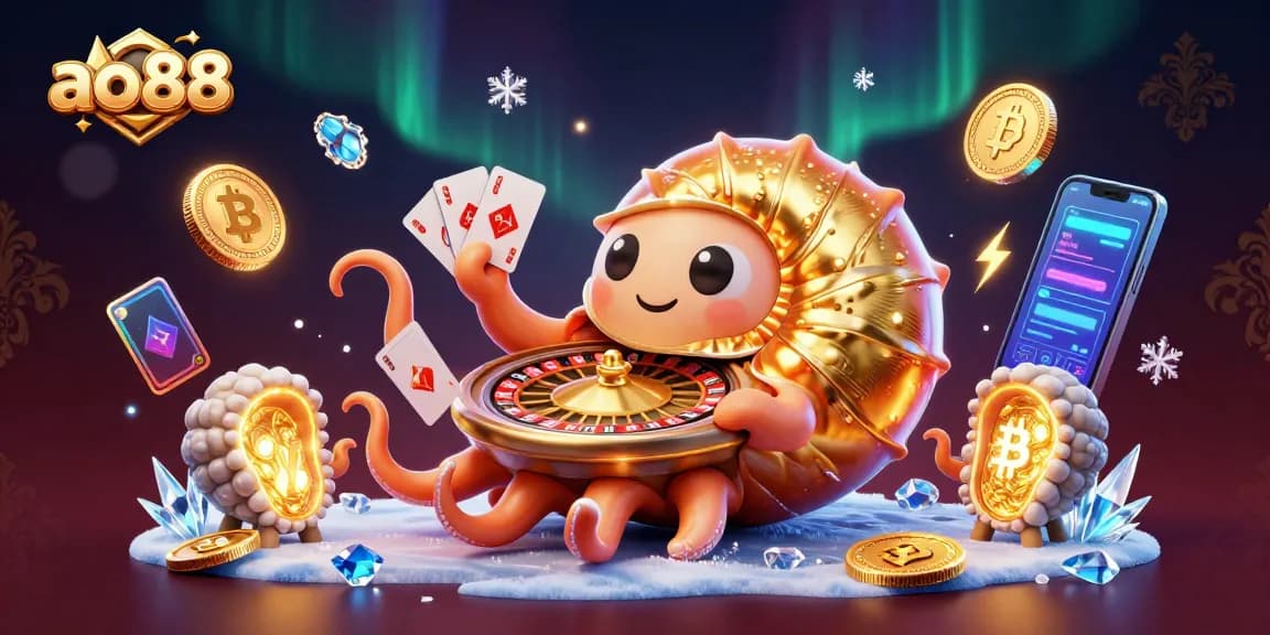 Engage with ao88's vibrant crypto casino scene featuring dynamic games and glowing elements.