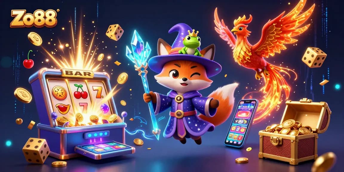 Experience a thrilling Zo88 gaming adventure with a mystical wizard, phoenix, and jackpot excitement!