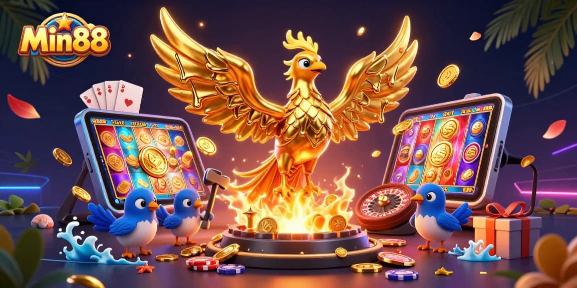Min88 offers exhilarating casino experiences with a dynamic golden phoenix and engaging game elements.