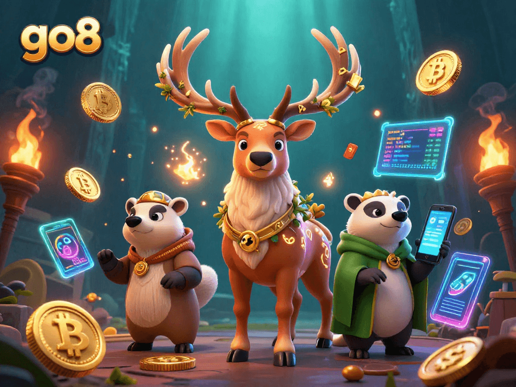 Play exciting games at go8 with 3D cartoon characters and glowing crypto elements, ensuring a thrilling gambling experience.