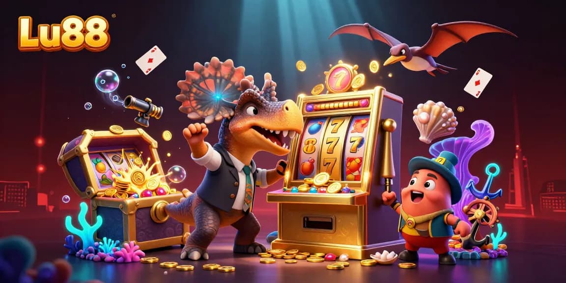 Experience jackpot excitement at Lu88, featuring dynamic 3D characters and thrilling slot machine action.