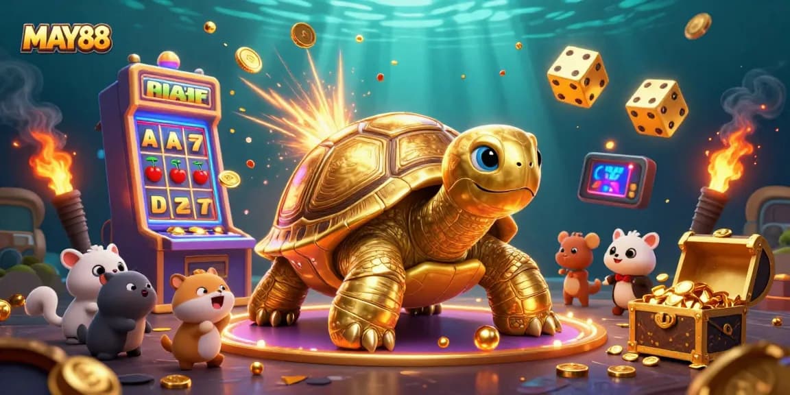 MAY88 promotes thrilling gameplay with a dynamic golden tortoise pinball machine and slot jackpots