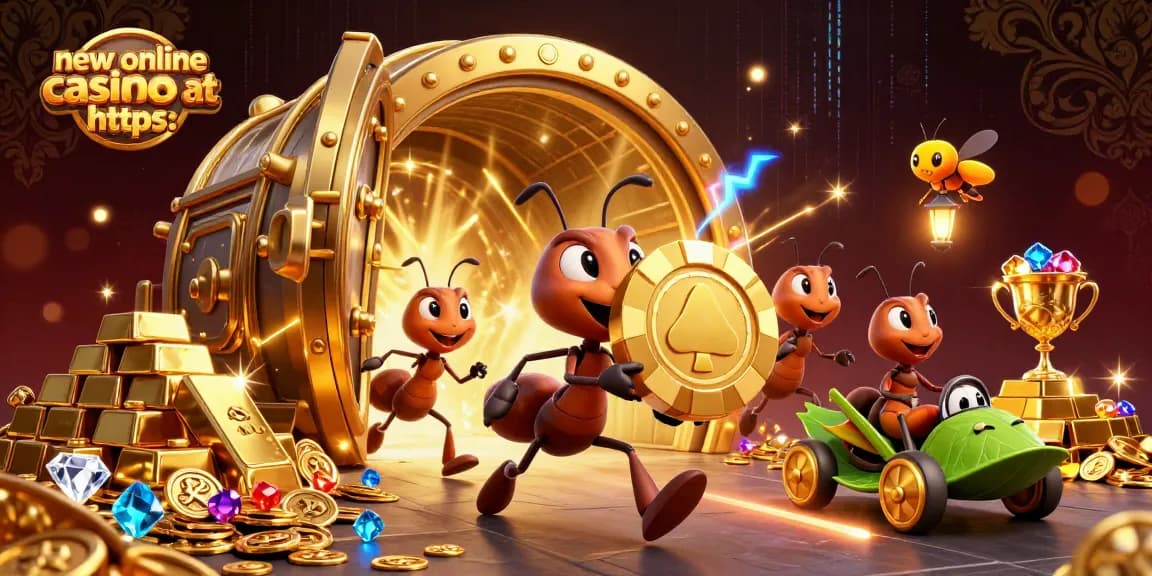Watch the playful scene of new online casinos at https: as cartoon ants engineer a heist with a golden poker chip.