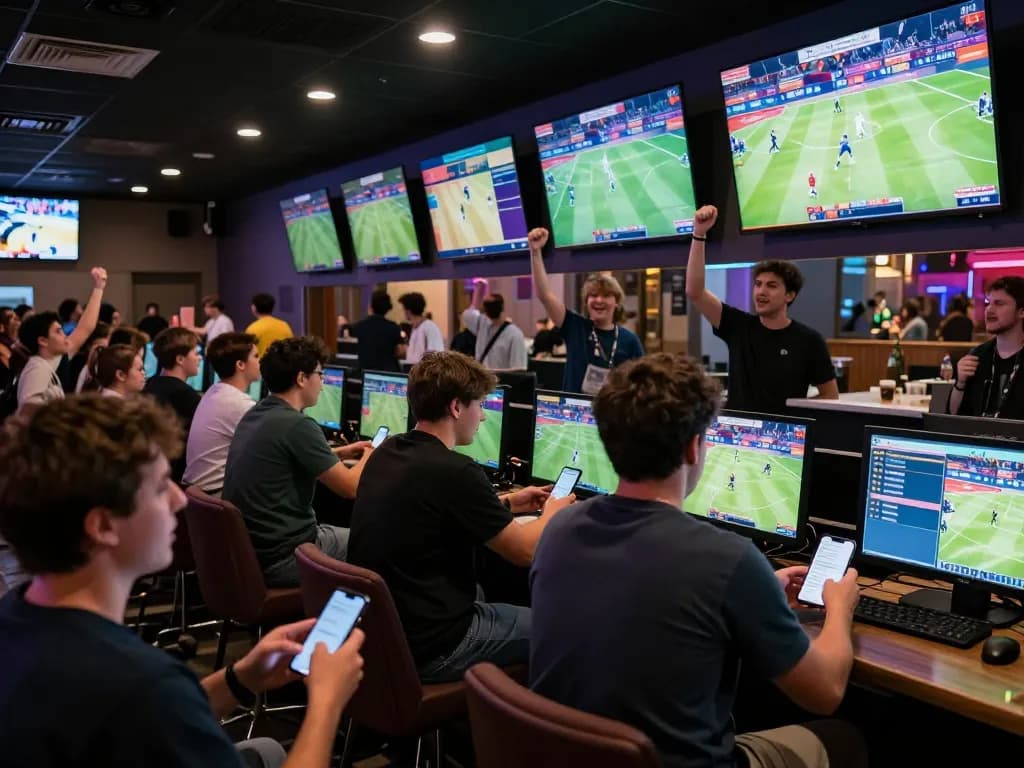 Nk88 sports bettors enjoying live games while placing bets on mobile devices