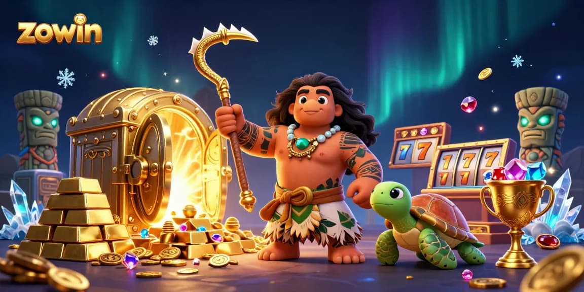Zowin captures exciting casino action with a vibrant Hawaiian-themed illustration of a demigod hawk and treasure.