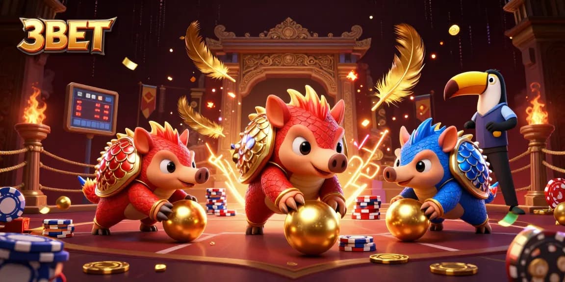 Experience thrilling game action with 3BET pangolins bowling through poker chips for big wins.