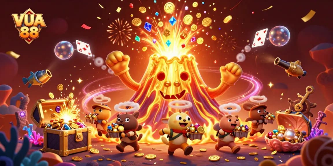 Experience VUA 88 with a vibrant celebration of treasure, characters, and casino elements.