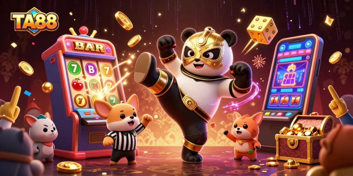 TA88 players celebrate a big win, with slot machines and excited crowds in a dazzling casino scene.