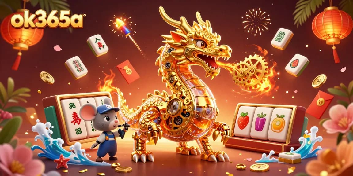 Engage with games on ok365a amidst a vibrant 3D dragon and dynamic casino elements.
