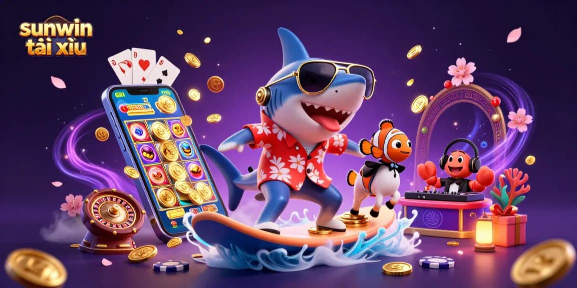 Engage with excitement in sunwin tài xỉu as a lively scene unfolds with animated characters and vibrant casino elements.