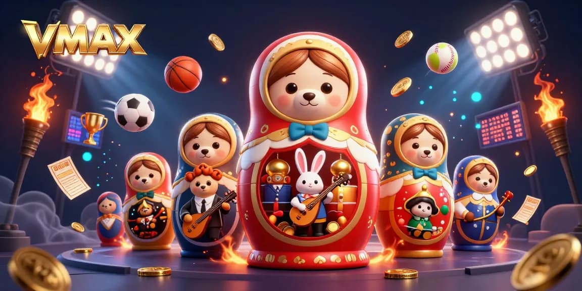 Experience VMAX casino excitement with dynamic characters and elements in this vivid illustration.